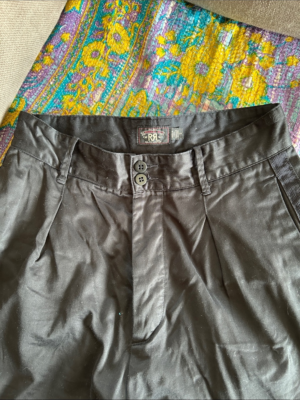 Ralph Lauren RRL Black Cotton Sateen Cropped Wide Leg Trousers